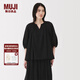 無(wú)印良品（MUJI）女式 強捻短袖罩衫 t恤上衣打底衫女款內搭女裝25年夏季 BC2LLC5S 黑色 S (155/80A)