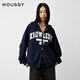 moussy 春季新品休閑磨毛字母雙頭拉鏈連帽衛衣010IA290-2621 140海軍藍 均碼