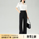 顏域氣質(zhì)休閑褲子女2024新款高腰春裝直筒褲垂感高級(jí)感黑色闊腿褲 黑色1 L