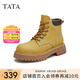 他她（TATA）英倫大黃靴女靴復古工裝馬丁靴加絨短靴新款CDP02DD4 黃棕（6孔） 37