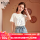 Olrain歐芮兒夏裝新款短袖T恤女圓領(lǐng)白色網(wǎng)紗上衣寬松顯瘦內(nèi)搭打底 白色 M