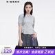 S.DEER【專享款】圣迪奧夏季休閑圓領(lǐng)壓褶不規(guī)則短袖T恤女裝S22280104 灰/67 S 160