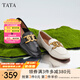 他她（TATA）樂(lè)福鞋女鞋2025夏季新款通勤平底單鞋英倫風(fēng)一腳蹬皮鞋 淺黑 37
