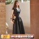 Olrain【七夕】歐芮兒深灰色連衣裙女裝夏季新款時尚收腰顯瘦傘擺裙子 深灰色 XL
