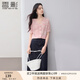香影v領(lǐng)粉色減齡針織開衫女短袖2025夏裝新款t恤甜美風(fēng)條紋上衣 粉紅 L 165/88A/110-125斤