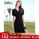 百圖betu女裝2025夏季新款連衣裙V領(lǐng)泡泡袖收腰顯瘦氣質(zhì)裙子女2504D01 黑色 L