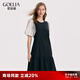 歌莉婭拼接假兩件連衣裙女夏季新品名媛氣質(zhì)a字通勤小香風(fēng)裙子1A6C4HARA 00B黑色 S (155)