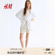 H&M女裝短褲2025年夏季新款亞麻抽繩短褲1259176 淺米色 S 160/72