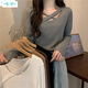 朵貌大碼女裝2025秋冬新款修身內搭打底衫胖mm設計感長(cháng)袖T恤顯瘦上衣 灰色 M 建議86-100斤