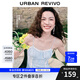 UR【鐘楚曦同款】2025夏季新款女裝波嬉風蕾絲條連衣裙UYL750037 藍色條紋 L