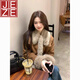 JEZE英倫美拉德復古棕色毛茸茸外套女冬季2025新款感拼接毛毛上衣 【棕色款】【z】 常規 L 110-125斤