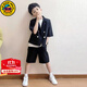 G.DUCKKIDS男童西裝套裝夏季帥氣短袖休閑小童女童小西裝禮服兒童西服三件套 黑色兩件套 140 cm