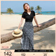 三彩2025夏季新款碎花半身裙高腰開(kāi)叉雪紡A字裙浪漫長(cháng)裙清新M