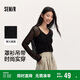 森馬（Semir）長(cháng)袖t恤女短款V領(lǐng)純色網(wǎng)眼罩衫夏性感針織兩件套101324107005