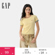 GAP女裝2025夏季新款刺繡logo撞色包邊坑條短袖T恤活力上衣766080