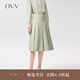 OVV2022春夏新款女裝羊毛混紡經(jīng)典A字中長(zhǎng)干爽百褶半身裙 綠灰16 M