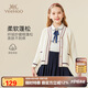 英氏（YEEHOO）女童毛衣兒童外套中大童裝針織開衫學(xué)院風(fēng)百搭時尚秋裝 米白 140