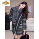 初徑2026新款高端寬松兩面穿格子雙面羊絨大衣女短款秋冬新款系帶呢子 綠色格子 兩面穿 S 125斤以下