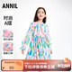 安奈兒童裝女大童長(cháng)袖連衣裙2023年春裝新款度假風(fēng)親膚舒適甜美印花裙子 粉調花 140cm