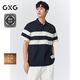 GXG男裝【涼感】 條紋拼色polo衫短袖男商務(wù)拼接上衣 25夏新品 藏青色 M