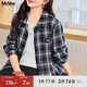 MsShe【復古格子襯衫】大碼女裝2025新款秋裝胖mm寬松長(cháng)款上衣女 黑色25年9月15日到貨 XL