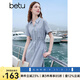 百圖betu女裝2025夏季新款短袖連衣裙廳里廳氣抽繩收腰裙子女2505T70 灰蘭 S