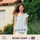森馬（Semir）短袖襯衫女短款U領(lǐng)拼接波點繡花2025夏飛袖花苞上衣107425104060