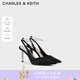 CHARLES&KEITH亮鉆鏈條腕帶尖頭高跟涼鞋女七夕禮物送女友CK1-60280436 BLACK TEXTURED黑色紋理 36