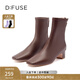 迪芙斯（D:FUSE）【鎮(zhèn)店之寶】冬季款方頭奶油短靴粗跟彈力瘦瘦靴網(wǎng)紅女靴 紅棕色（主推款短靴） 37