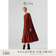 EIN【空氣羊毛】EIN言紅色刺繡圓領(lǐng)拼接美拉德連衣裙女裝春秋新款 棗紅 S