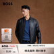 BOSS博斯【禮物】【機(jī)車(chē)風(fēng)羊皮】男士立領(lǐng)雙拉鏈復(fù)古風(fēng)皮夾克 001-黑色 M (48)