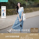茵曼（INMAN）丁達爾漸變色圓領(lǐng)針織衫短袖T恤女裝2025夏季新款上衣 藍白條 M