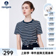 Navigare意大利小帆船短袖T恤女夏季純棉條紋體恤衫時(shí)尚顯瘦圓領(lǐng)百搭汗衫 海軍藍(lán)/白 XL