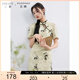 三彩大碼女裝2025春季新款新中式立領連衣裙收腰改良旗袍開叉胖MM