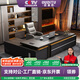 歐迪圖（OUDITU）總裁老板桌簡(jiǎn)約現(xiàn)代董事長(zhǎng)領(lǐng)導(dǎo)大班臺(tái)辦公室主管經(jīng)理辦公桌椅組合 【暗黑利影-鐵灰】 雙柜2.8米老板桌+老板椅+7門(mén)書(shū)柜