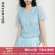 顏域藍(lán)色小香風(fēng)開衫上衣女夏裝2025新款寬松薄款外搭短袖蕾絲小衫 藍(lán)色 2XL