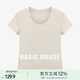 百家好（Basic House）Basic House/百家好2025春季新款純色休閑百搭圓領(lǐng)套頭打底T恤衫 米色 L
