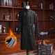男裝戰壕風(fēng)衣春秋商務(wù)雙排扣立領(lǐng)外套復古防水防風(fēng)修身中長(cháng)款大衣 黑色長(cháng)款加絨 XL