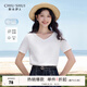 秋水伊人基礎(chǔ)簡約V領(lǐng)純棉T恤2025年夏季新款女通勤休閑風百搭上衣 本白 M