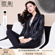 香影皮衣外套女短款2025春秋新款今年流行復(fù)古翻領(lǐng)小個(gè)子機(jī)車夾克 黑色 S