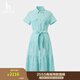 哈吉斯（HAZZYS）女士 2025夏季新款女士棉麻條紋襯衫式連衣裙女AQWSC0CBC27 薄荷綠色MG L (165/88A 40)