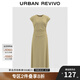 UR2025春季新款女波嬉風(fēng)休閑褶皺后拉鏈無(wú)袖連衣裙UWG750034 卡其 S