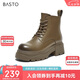 百思圖24冬商場(chǎng)同款簡(jiǎn)約休閑馬丁靴粗跟女短靴BF373DD4 卡其色絨里 38