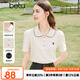 百圖betu女裝春夏新款T恤復古學(xué)院POLO領(lǐng)顯瘦短袖T恤女2403T16 淺杏色 M