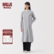 無(wú)印良品（MUJI）女式 水洗 平紋 立領(lǐng)長(cháng)袖連衣裙女裝裙子25年春季連身裙 襯衫裙 深藏青色條紋 M （160/84A）