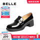 百麗（Belle）簡約質(zhì)感樂福鞋女2025秋新商場同款粗跟通勤樂福鞋E1C1DCA5 黑色 37 (235mm)