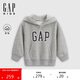 GAP男女童2025秋季新款Logo膠印抓絨套頭連帽衫兒童裝衛(wèi)衣829299