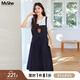 MsShe【假兩件仿牛仔連衣裙】大碼女裝2025夏季胖mm巨顯瘦a字裙子 藏青藍色現貨 2XL