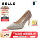 百麗（Belle）七夕禮物吉娜同款高跟鞋女商場款單鞋婚鞋BDAK3AQ5預(yù)售 浮光躍金-跟高8CM（寬版） 39 (245mm)