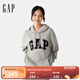 Gap男女裝2025春季新款貼布繡logo連帽衫衛衣經(jīng)典上衣美版 灰色 868453 S 美碼 M亞洲碼175/92A